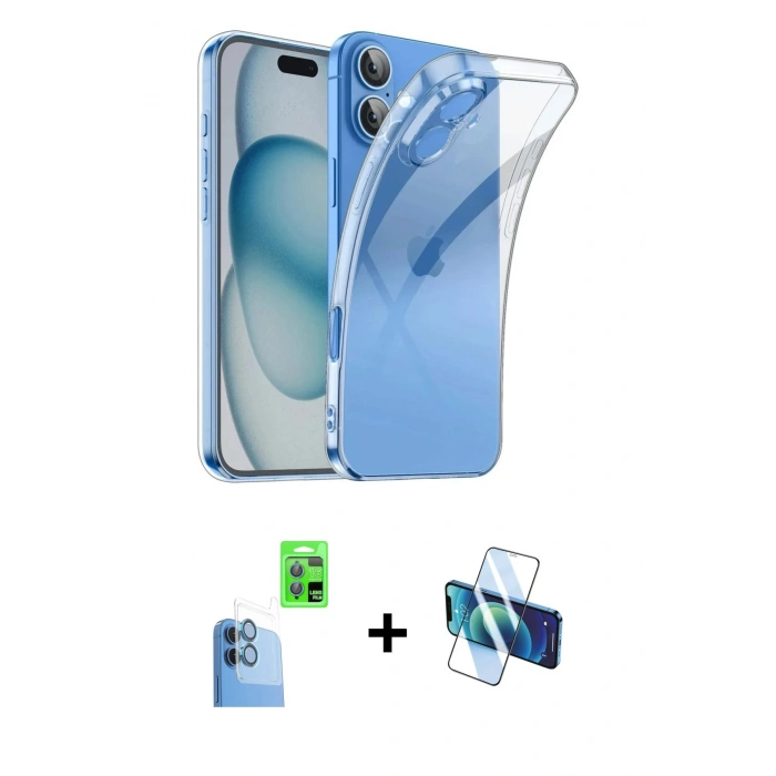MARSİLYAN™- iPhone 16 Plus Kılıf Zirve Doku - Siyah 3D Antistatik Seramik Nano Ekran Koruyucu + Raze Metal Kamera Lens - LT