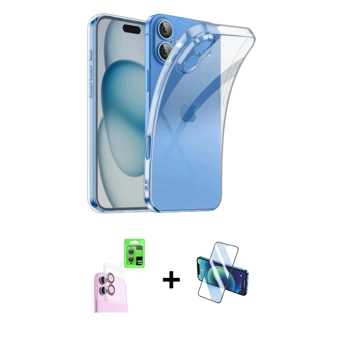 MARSİLYAN™- iPhone 16 Plus Kılıf Zirve Doku - Siyah 3D Antistatik Seramik Nano Ekran Koruyucu + Raze Metal Kamera Lens - PE