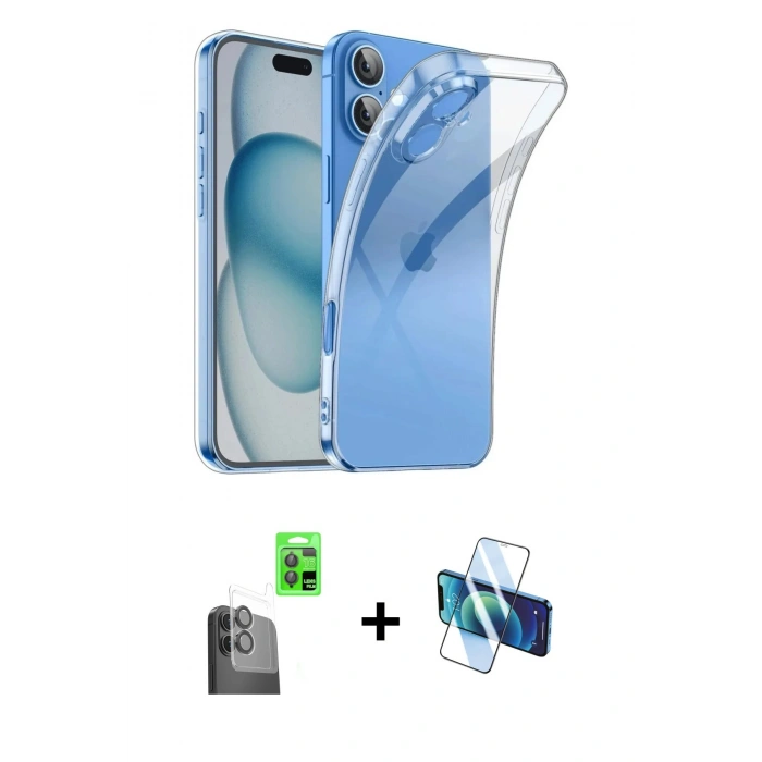 MARSİLYAN™- iPhone 16 Plus Kılıf Zirve Doku - Siyah 3D Antistatik Seramik Nano Ekran Koruyucu + Raze Metal Kamera Lens - SH