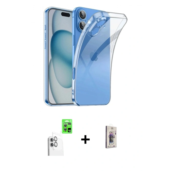MARSİLYAN™- iPhone 16 Plus Kılıf Zirve Doku - Siyah Bilvis 3D Cam Ekran Koruyucu + Raze Metal Kamera Lens - BZ