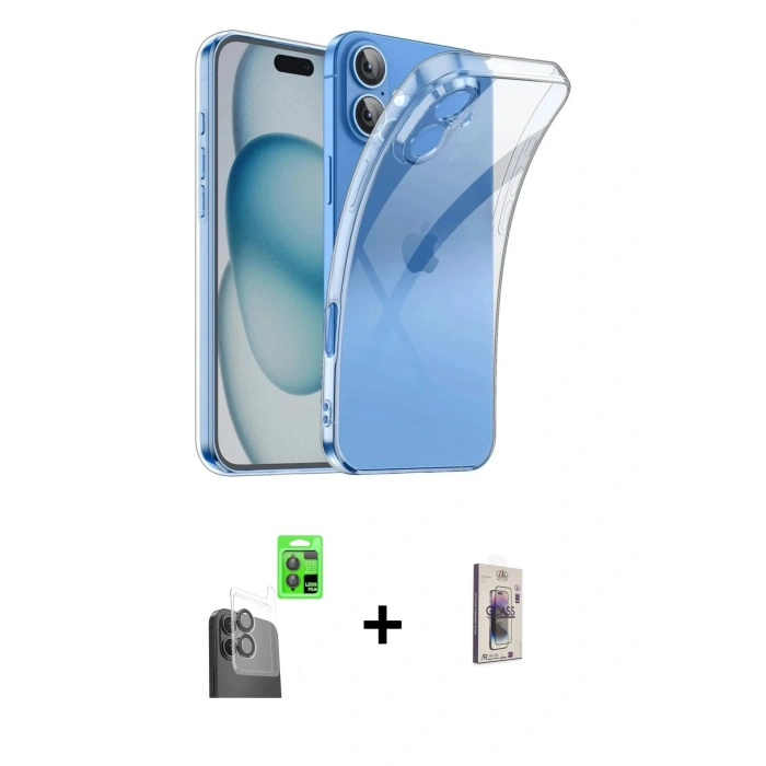 MARSİLYAN™- iPhone 16 Plus Kılıf Zirve Doku - Siyah Bilvis 3D Cam Ekran Koruyucu + Raze Metal Kamera Lens - SH