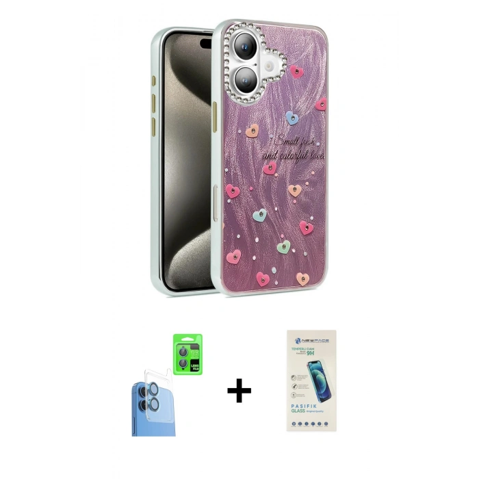 MARSİLYAN™- iPhone 16 Plus Kılıf Zirve Modern Prime - Şeffaf Pasifik Cam Ekran Koruyucu + Lacivert Raze Metal Kamera Lens