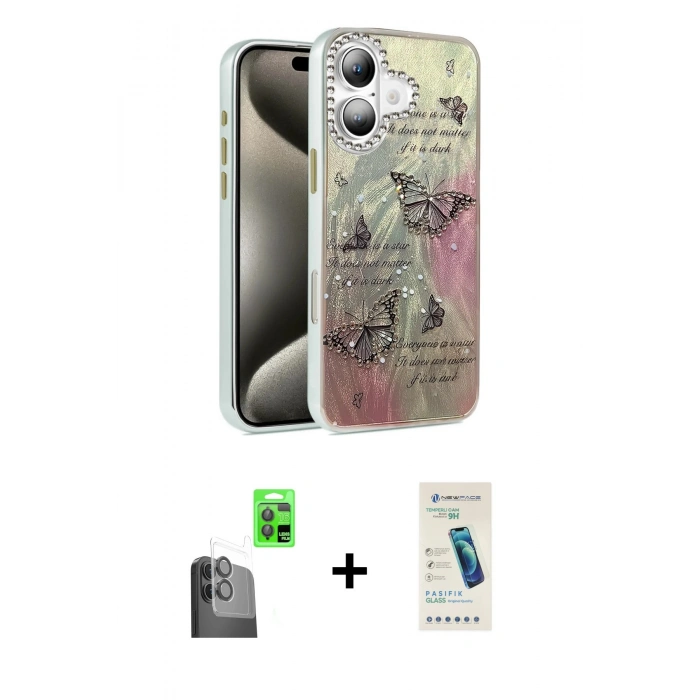 MARSİLYAN™- iPhone 16 Plus Kılıf Zirve Modern Prime - Şeffaf Pasifik Cam Ekran Koruyucu + Raze Metal Kamera Lens - SH