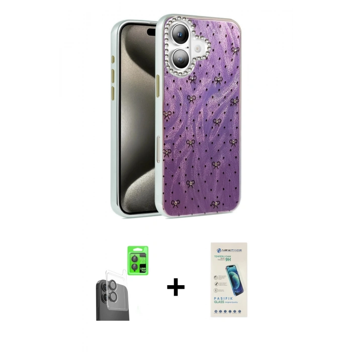 MARSİLYAN™- iPhone 16 Plus Kılıf Zirve Modern Prime - Şeffaf Pasifik Cam Ekran Koruyucu + Raze Metal Kamera Lens - SH