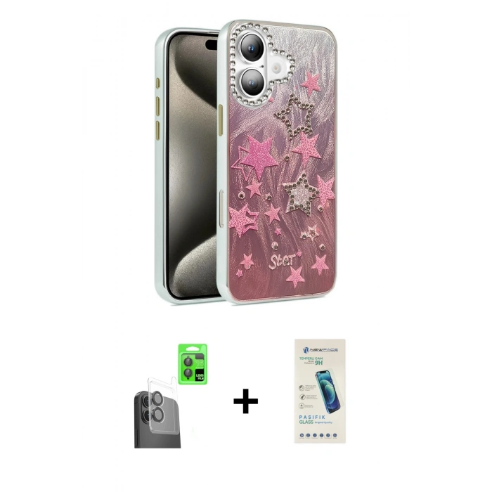 MARSİLYAN™- iPhone 16 Plus Kılıf Zirve Modern Prime - Şeffaf Pasifik Cam Ekran Koruyucu + Raze Metal Kamera Lens - SH