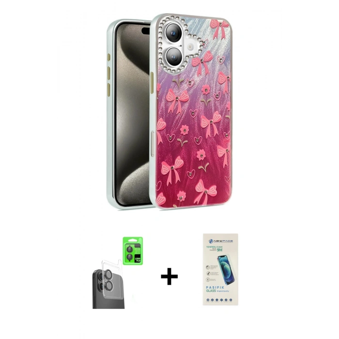 MARSİLYAN™- iPhone 16 Plus Kılıf Zirve Modern Prime - Şeffaf Pasifik Cam Ekran Koruyucu + Raze Metal Kamera Lens - SH