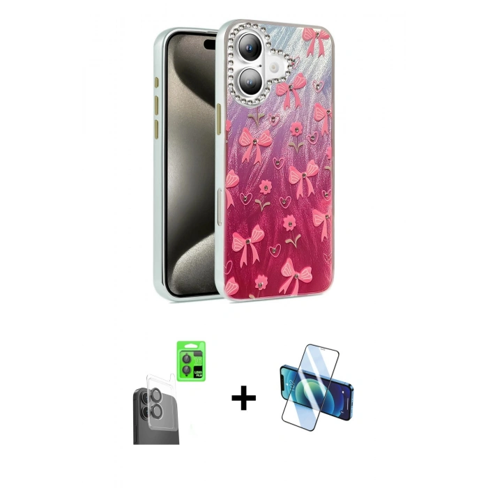 MARSİLYAN™- iPhone 16 Plus Kılıf Zirve Modern Prime - Siyah 3D Antistatik Cam Ekran Koruyucu + Raze Metal Kamera Lens - SH