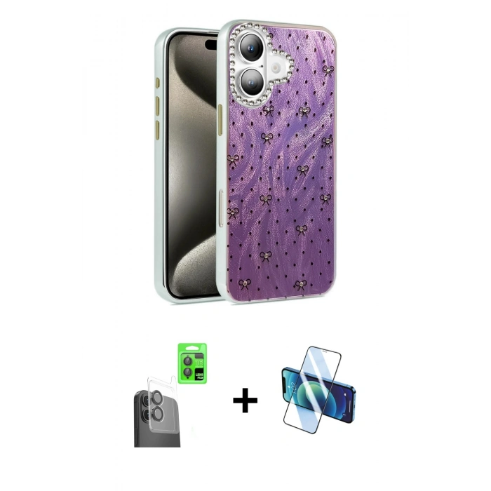 MARSİLYAN™- iPhone 16 Plus Kılıf Zirve Modern Prime - Siyah 3D Antistatik Cam Ekran Koruyucu + Raze Metal Kamera Lens - SH