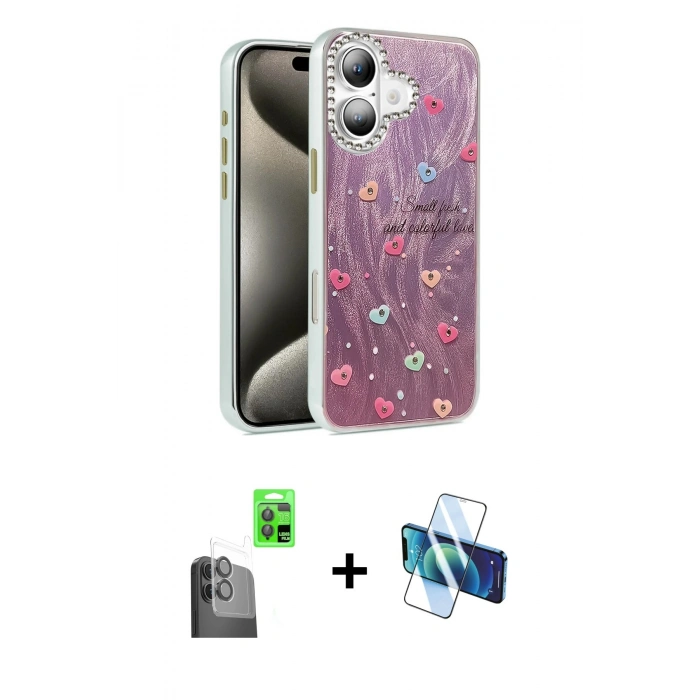 MARSİLYAN™- iPhone 16 Plus Kılıf Zirve Modern Prime - Siyah 3D Antistatik Cam Ekran Koruyucu + Raze Metal Kamera Lens - SH