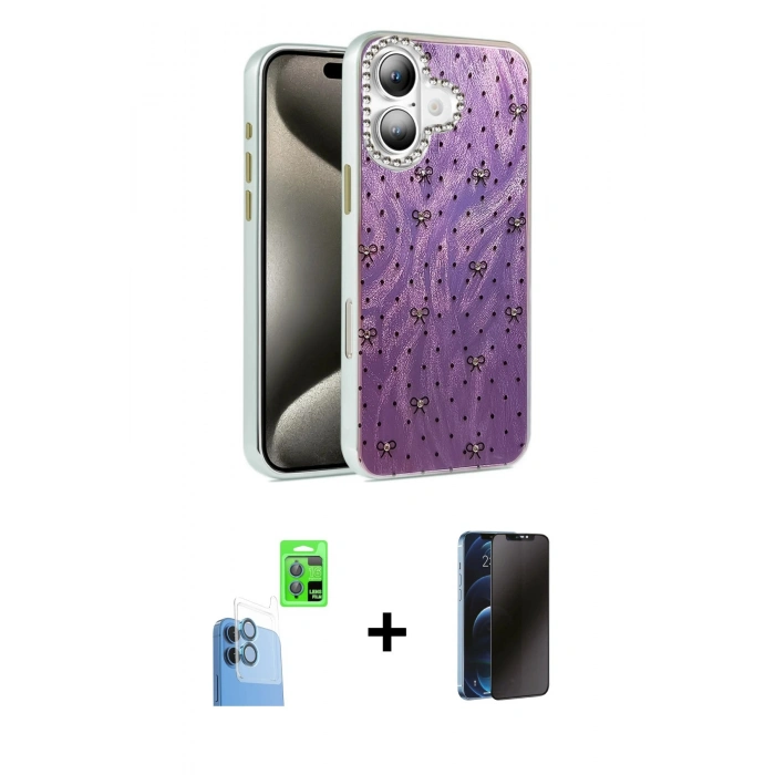 MARSİLYAN™- iPhone 16 Plus Kılıf Zirve Modern Prime - Siyah 3D Antistatik Hayalet Cam Ekran Koruyucu + Raze Metal Kamera Lens - LT