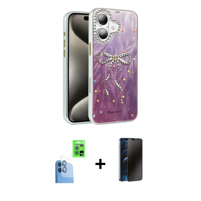 MARSİLYAN™- iPhone 16 Plus Kılıf Zirve Modern Prime - Siyah 3D Antistatik Hayalet Cam Ekran Koruyucu + Raze Metal Kamera Lens - LT