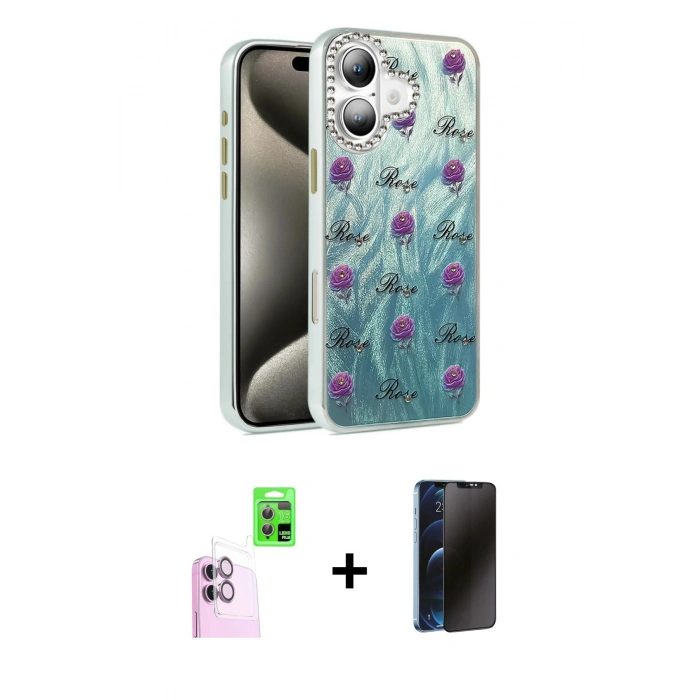 MARSİLYAN™- iPhone 16 Plus Kılıf Zirve Modern Prime - Siyah 3D Antistatik Hayalet Cam Ekran Koruyucu + Raze Metal Kamera Lens - PE
