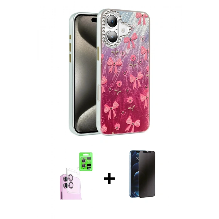 MARSİLYAN™- iPhone 16 Plus Kılıf Zirve Modern Prime - Siyah 3D Antistatik Hayalet Cam Ekran Koruyucu + Raze Metal Kamera Lens - PE