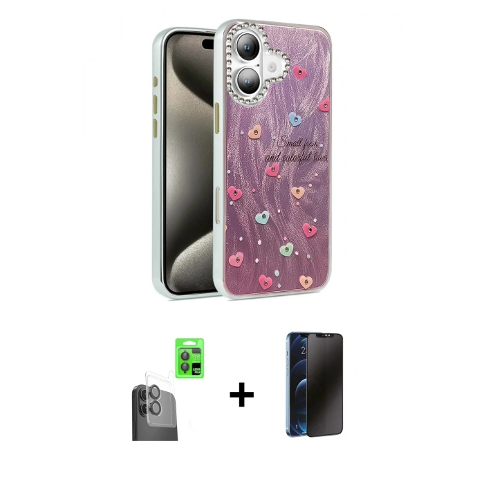 MARSİLYAN™- iPhone 16 Plus Kılıf Zirve Modern Prime - Siyah 3D Antistatik Hayalet Cam Ekran Koruyucu + Raze Metal Kamera Lens - SH