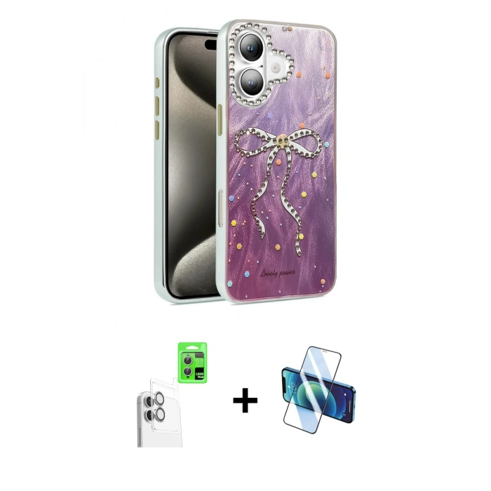 MARSİLYAN™- iPhone 16 Plus Kılıf Zirve Modern Prime - Siyah 3D Antistatik Seramik Nano Ekran Koruyucu + Raze Metal Kamera Lens - BZ