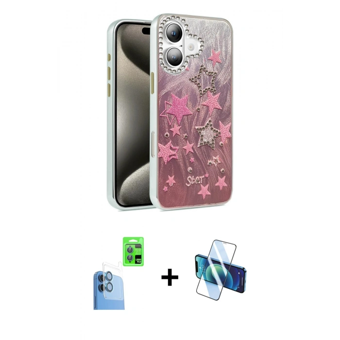 MARSİLYAN™- iPhone 16 Plus Kılıf Zirve Modern Prime - Siyah 3D Antistatik Seramik Nano Ekran Koruyucu + Raze Metal Kamera Lens - LT