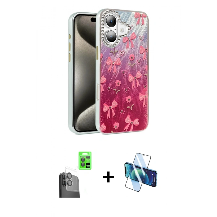 MARSİLYAN™- iPhone 16 Plus Kılıf Zirve Modern Prime - Siyah 3D Antistatik Seramik Nano Ekran Koruyucu + Raze Metal Kamera Lens - SH