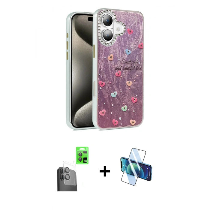 MARSİLYAN™- iPhone 16 Plus Kılıf Zirve Modern Prime - Siyah 3D Antistatik Seramik Nano Ekran Koruyucu + Raze Metal Kamera Lens - SH
