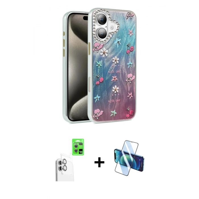 MARSİLYAN™- iPhone 16 Plus Kılıf Zirve Modern Prime - Siyah 3D Antistatik Seramik Nano Ekran Koruyucu + Raze Metal Kamera Lens - BZ