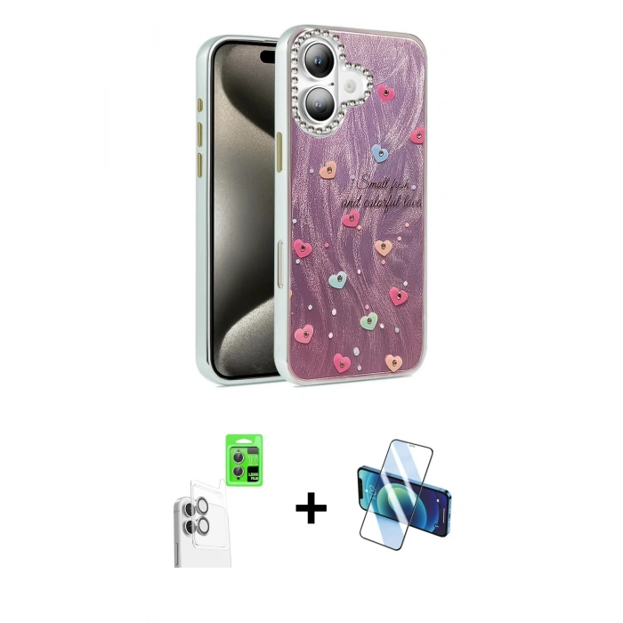 MARSİLYAN™- iPhone 16 Plus Kılıf Zirve Modern Prime - Siyah 3D Antistatik Seramik Nano Ekran Koruyucu + Raze Metal Kamera Lens - BZ