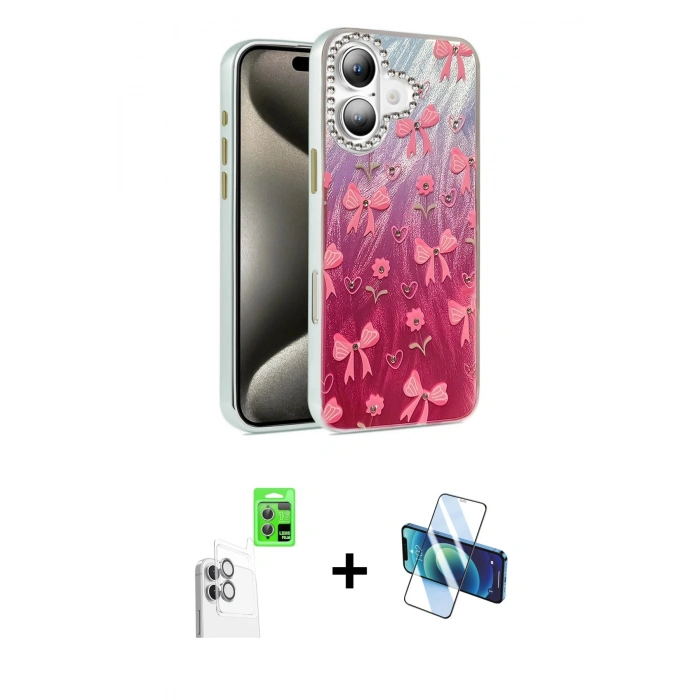 MARSİLYAN™- iPhone 16 Plus Kılıf Zirve Modern Prime - Siyah 3D Antistatik Seramik Nano Ekran Koruyucu + Raze Metal Kamera Lens - BZ