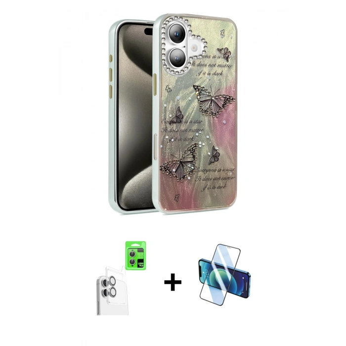 MARSİLYAN™- iPhone 16 Plus Kılıf Zirve Modern Prime - Siyah 3D Antistatik Seramik Nano Ekran Koruyucu + Raze Metal Kamera Lens - BZ