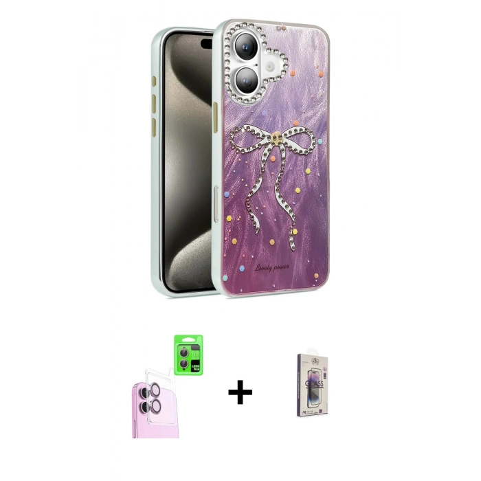 MARSİLYAN™- iPhone 16 Plus Kılıf Zirve Modern Prime - Siyah Bilvis 3D Cam Ekran Koruyucu + Raze Metal Kamera Lens - PE