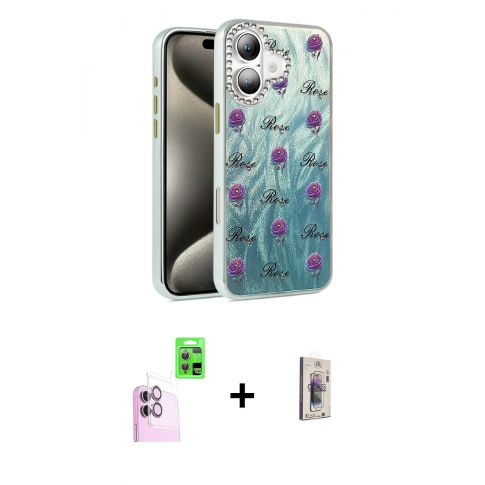 MARSİLYAN™- iPhone 16 Plus Kılıf Zirve Modern Prime - Siyah Bilvis 3D Cam Ekran Koruyucu + Raze Metal Kamera Lens - PE