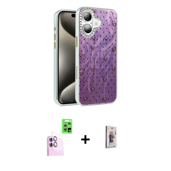 MARSİLYAN™- iPhone 16 Plus Kılıf Zirve Modern Prime - Siyah Bilvis 3D Cam Ekran Koruyucu + Raze Metal Kamera Lens - PE