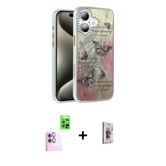 MARSİLYAN™- iPhone 16 Plus Kılıf Zirve Modern Prime - Siyah Bilvis 3D Cam Ekran Koruyucu + Raze Metal Kamera Lens - PE