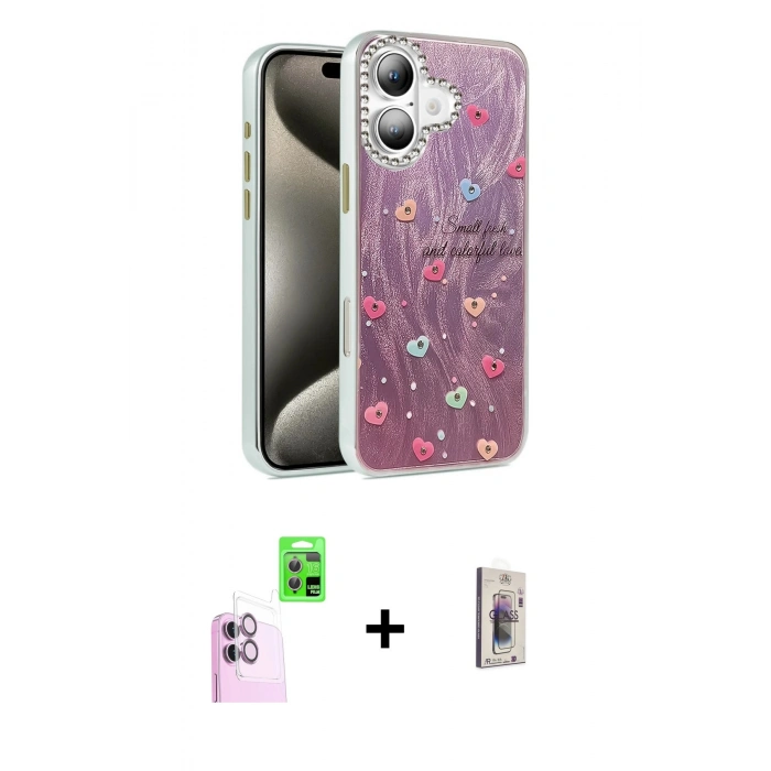 MARSİLYAN™- iPhone 16 Plus Kılıf Zirve Modern Prime - Siyah Bilvis 3D Cam Ekran Koruyucu + Raze Metal Kamera Lens - PE