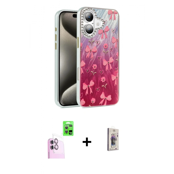 MARSİLYAN™- iPhone 16 Plus Kılıf Zirve Modern Prime - Siyah Bilvis 3D Cam Ekran Koruyucu + Raze Metal Kamera Lens - PE