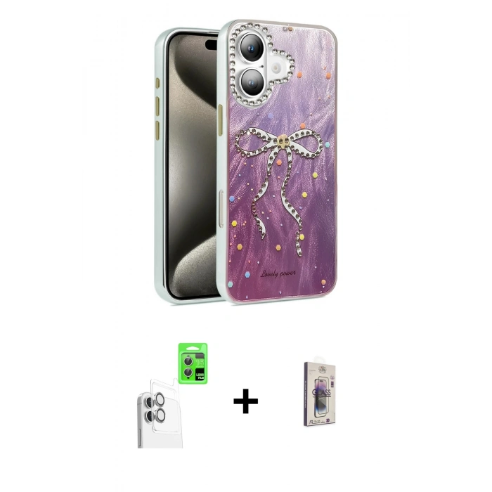 MARSİLYAN™- iPhone 16 Plus Kılıf Zirve Modern Prime - Siyah Bilvis 3D Cam Ekran Koruyucu + Raze Metal Kamera Lens - BZ
