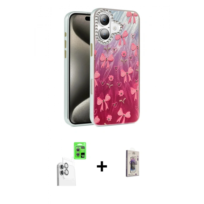 MARSİLYAN™- iPhone 16 Plus Kılıf Zirve Modern Prime - Siyah Bilvis 3D Cam Ekran Koruyucu + Raze Metal Kamera Lens - BZ