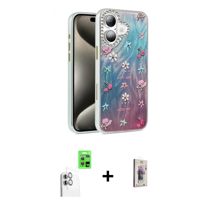 MARSİLYAN™- iPhone 16 Plus Kılıf Zirve Modern Prime - Siyah Bilvis 3D Cam Ekran Koruyucu + Raze Metal Kamera Lens - BZ