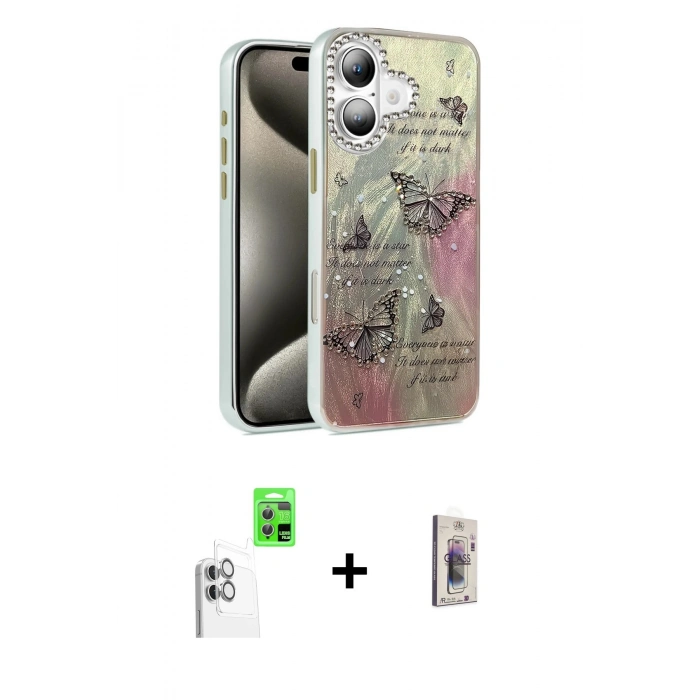 MARSİLYAN™- iPhone 16 Plus Kılıf Zirve Modern Prime - Siyah Bilvis 3D Cam Ekran Koruyucu + Raze Metal Kamera Lens - BZ