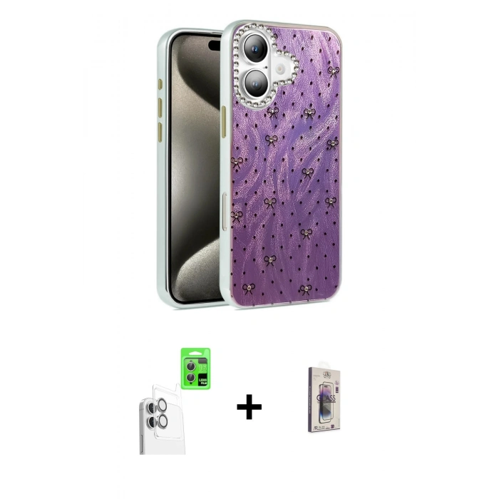 MARSİLYAN™- iPhone 16 Plus Kılıf Zirve Modern Prime - Siyah Bilvis 3D Cam Ekran Koruyucu + Raze Metal Kamera Lens - BZ