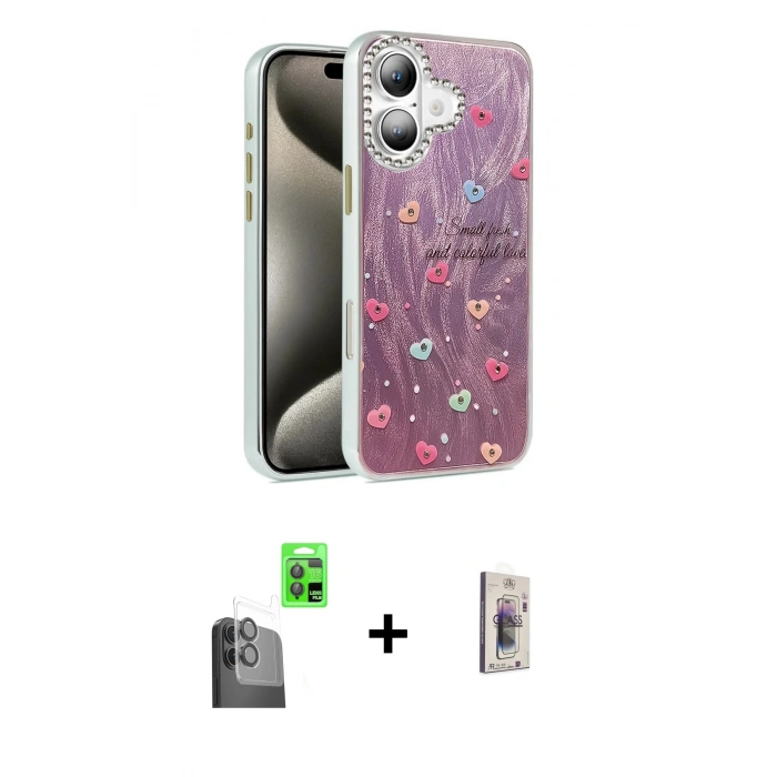 MARSİLYAN™- iPhone 16 Plus Kılıf Zirve Modern Prime - Siyah Bilvis 3D Cam Ekran Koruyucu + Siyah Raze Metal Kamera Lens