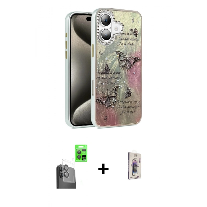 MARSİLYAN™- iPhone 16 Plus Kılıf Zirve Modern Prime - Siyah Bilvis 3D Cam Ekran Koruyucu + Siyah Raze Metal Kamera Lens