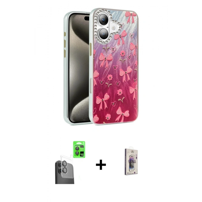 MARSİLYAN™- iPhone 16 Plus Kılıf Zirve Modern Prime - Siyah Bilvis 3D Cam Ekran Koruyucu + Siyah Raze Metal Kamera Lens