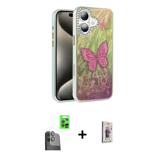 MARSİLYAN™- iPhone 16 Plus Kılıf Zirve Modern Prime - Siyah Bilvis 3D Cam Ekran Koruyucu + Siyah Raze Metal Kamera Lens