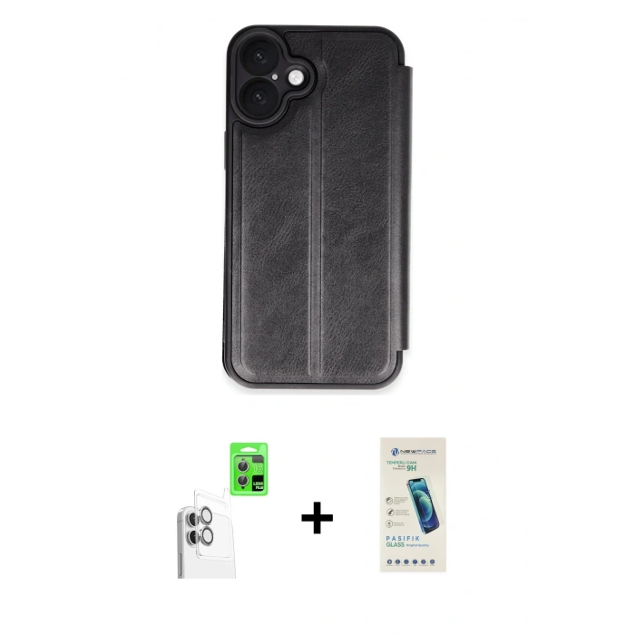 MARSİLYAN™- iPhone 16 Plus Kılıf Zirve Yansıma Serisi - Şeffaf Pasifik Cam Ekran Koruyucu + Raze Metal Kamera Lens - BZ