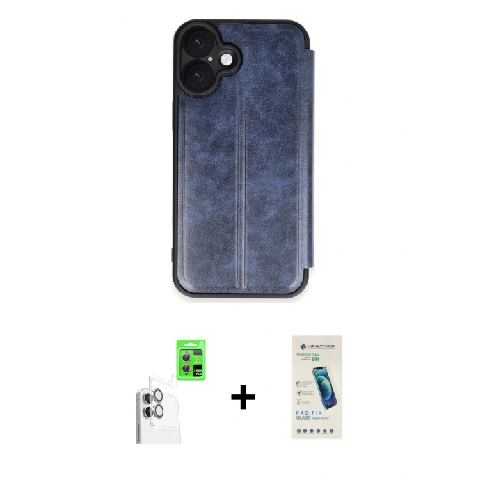 MARSİLYAN™- iPhone 16 Plus Kılıf Zirve Yansıma Serisi - Şeffaf Pasifik Cam Ekran Koruyucu + Raze Metal Kamera Lens - BZ