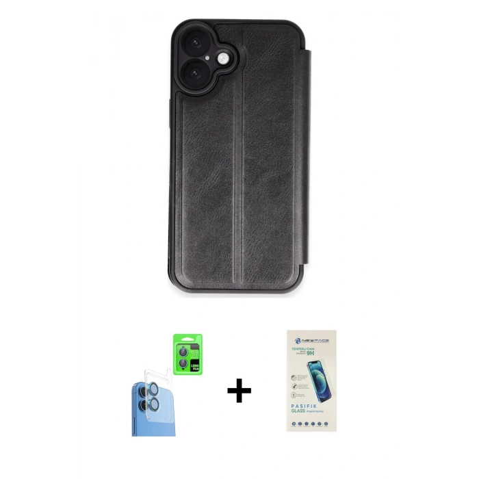MARSİLYAN™- iPhone 16 Plus Kılıf Zirve Yansıma Serisi - Şeffaf Pasifik Cam Ekran Koruyucu + Raze Metal Kamera Lens - LT