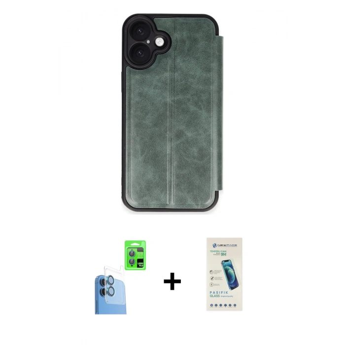 MARSİLYAN™- iPhone 16 Plus Kılıf Zirve Yansıma Serisi - Şeffaf Pasifik Cam Ekran Koruyucu + Raze Metal Kamera Lens - LT