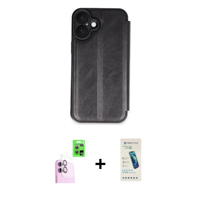 MARSİLYAN™- iPhone 16 Plus Kılıf Zirve Yansıma Serisi - Şeffaf Pasifik Cam Ekran Koruyucu + Raze Metal Kamera Lens - PE