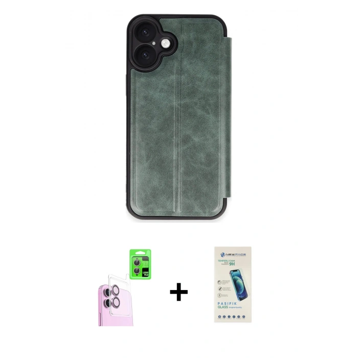 MARSİLYAN™- iPhone 16 Plus Kılıf Zirve Yansıma Serisi - Şeffaf Pasifik Cam Ekran Koruyucu + Raze Metal Kamera Lens - PE