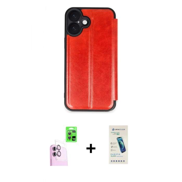 MARSİLYAN™- iPhone 16 Plus Kılıf Zirve Yansıma Serisi - Şeffaf Pasifik Cam Ekran Koruyucu + Raze Metal Kamera Lens - PE