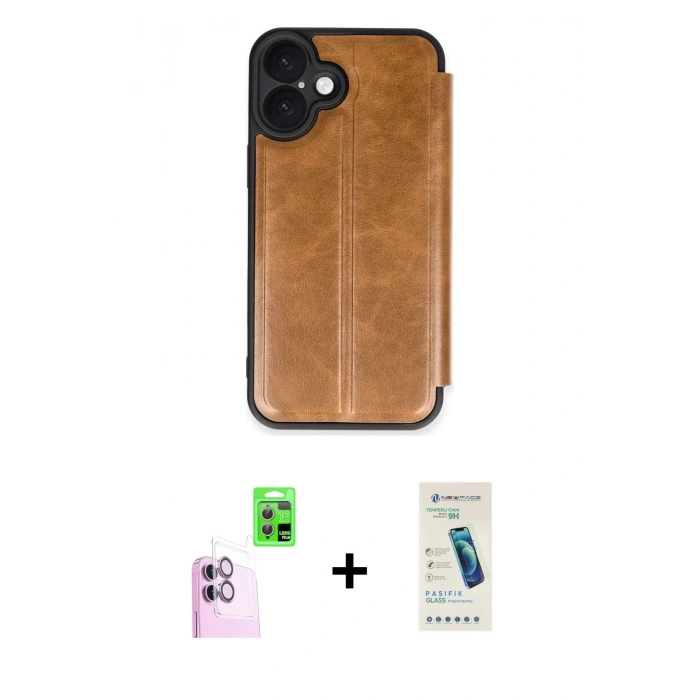 MARSİLYAN™- iPhone 16 Plus Kılıf Zirve Yansıma Serisi - Şeffaf Pasifik Cam Ekran Koruyucu + Raze Metal Kamera Lens - PE