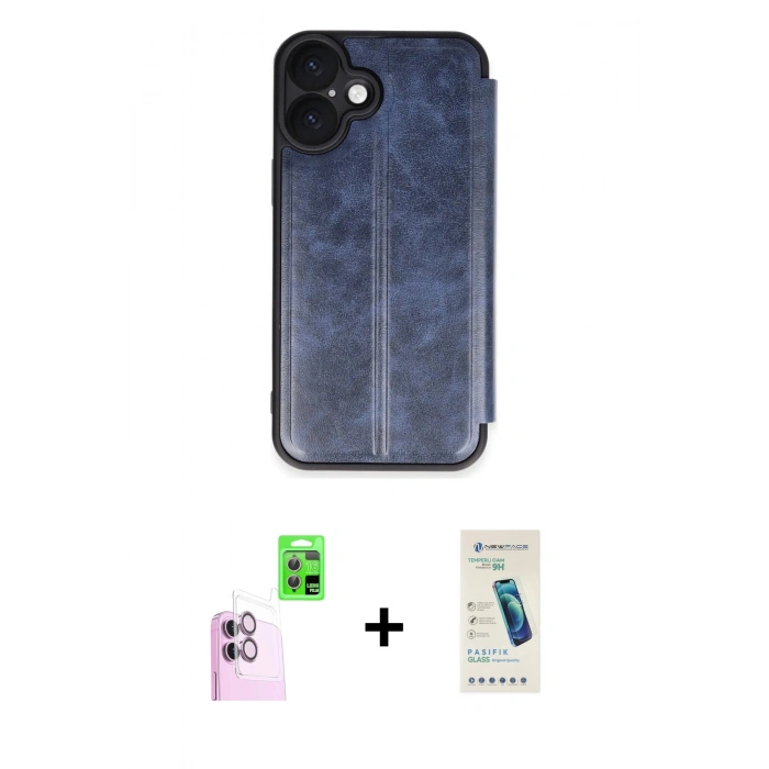 MARSİLYAN™- iPhone 16 Plus Kılıf Zirve Yansıma Serisi - Şeffaf Pasifik Cam Ekran Koruyucu + Raze Metal Kamera Lens - PE